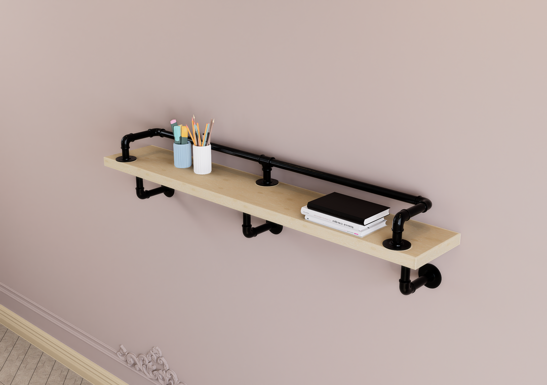 Industrial Single-Tier Wall Shelf with Top Rail (D26)