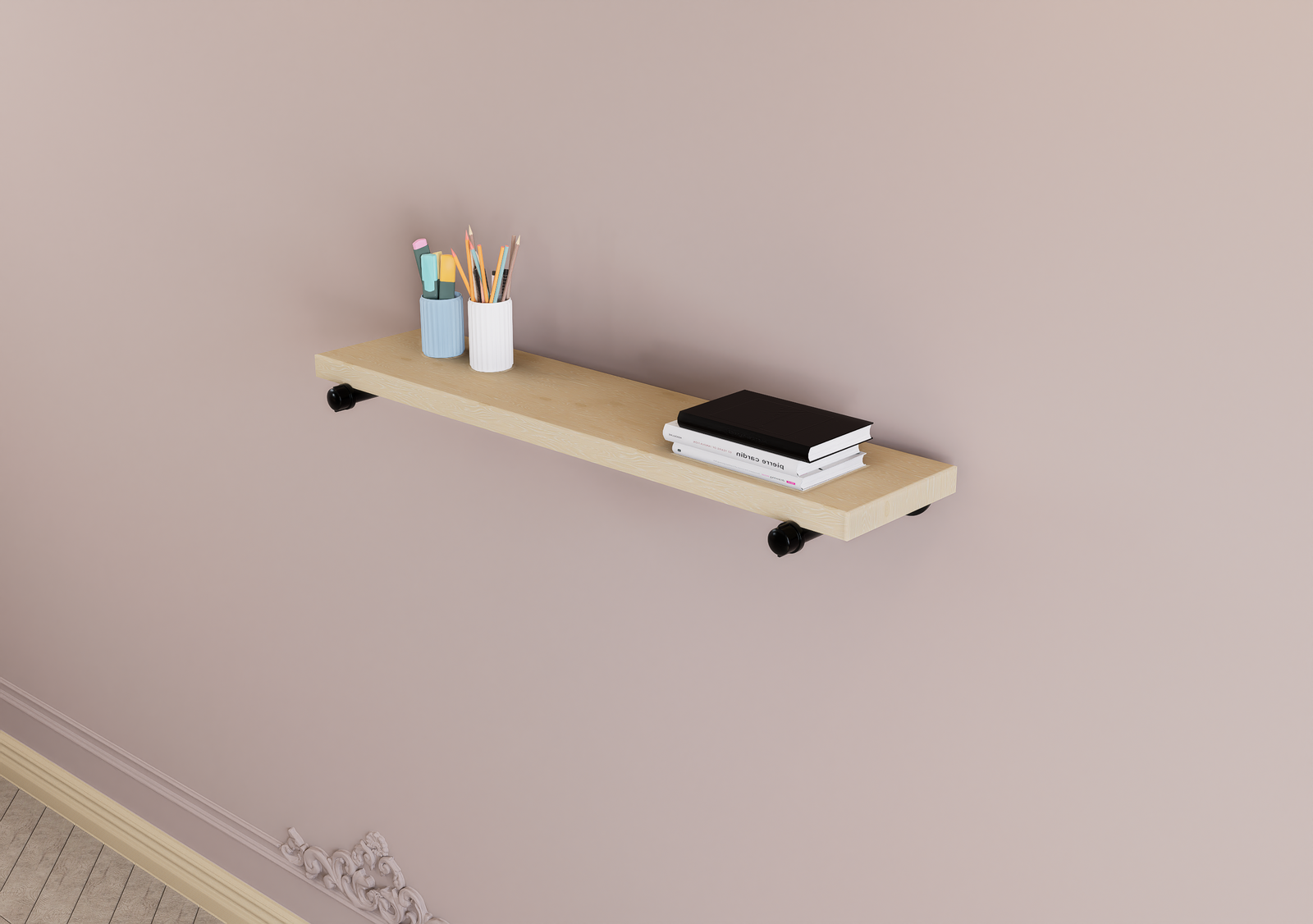 Industrial Single Tier Minimalist Floating Shelf (D24.1)