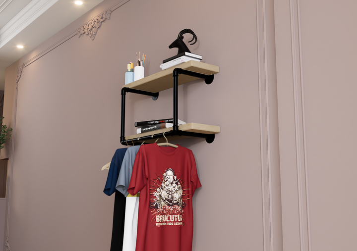 Compact Double Tier Shelf Bracket with Clothes Bar (3544)