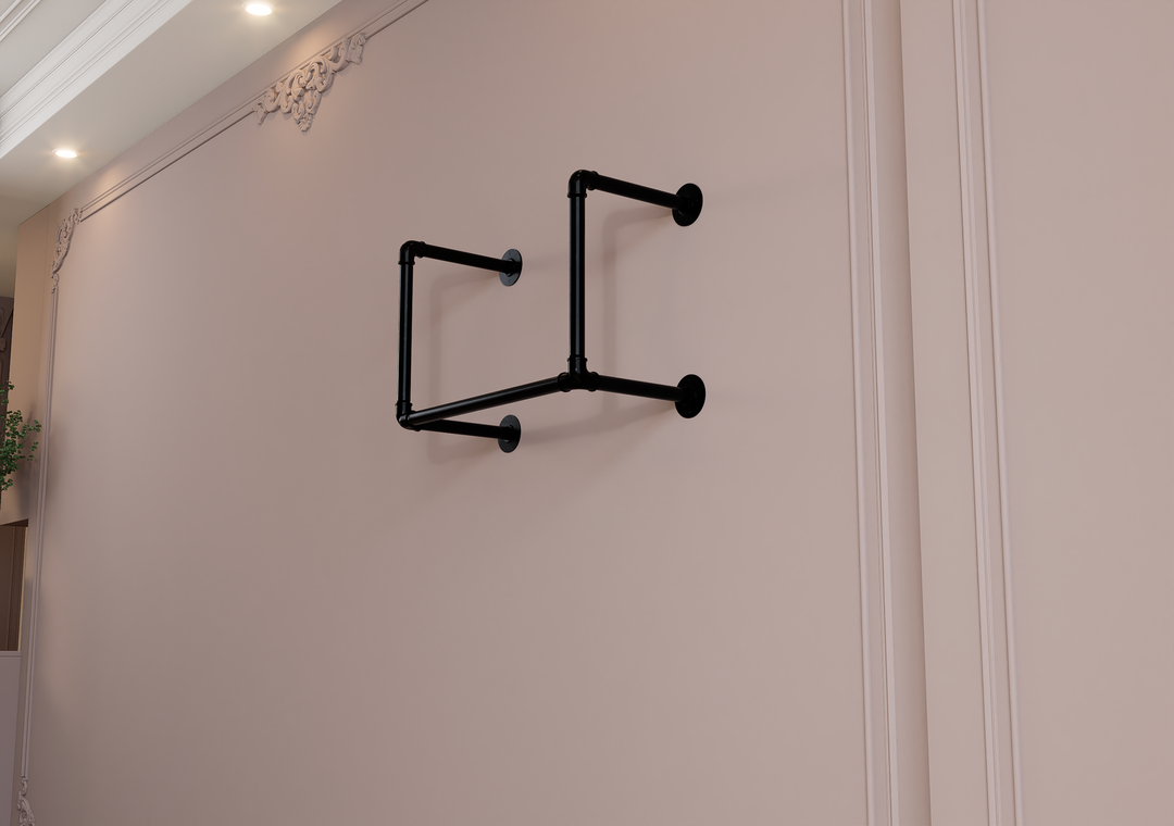 Compact Double Tier Shelf Bracket with Clothes Bar (3544)