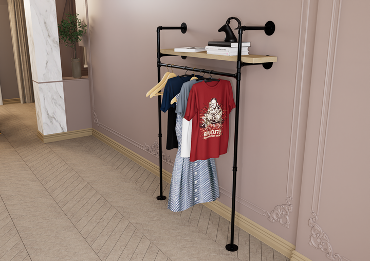 Wall and Floor Mounted Clothes Rack with Shelf Brackets (3582)