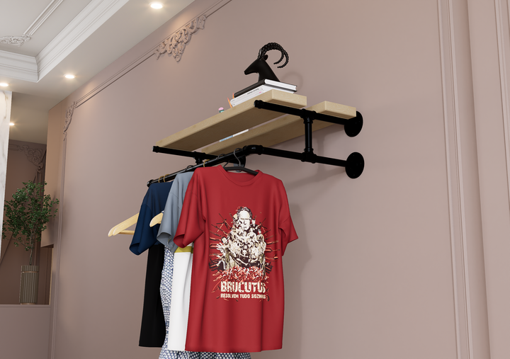 Compact Wall Shelf Bracket with Clothes Bar (3903)