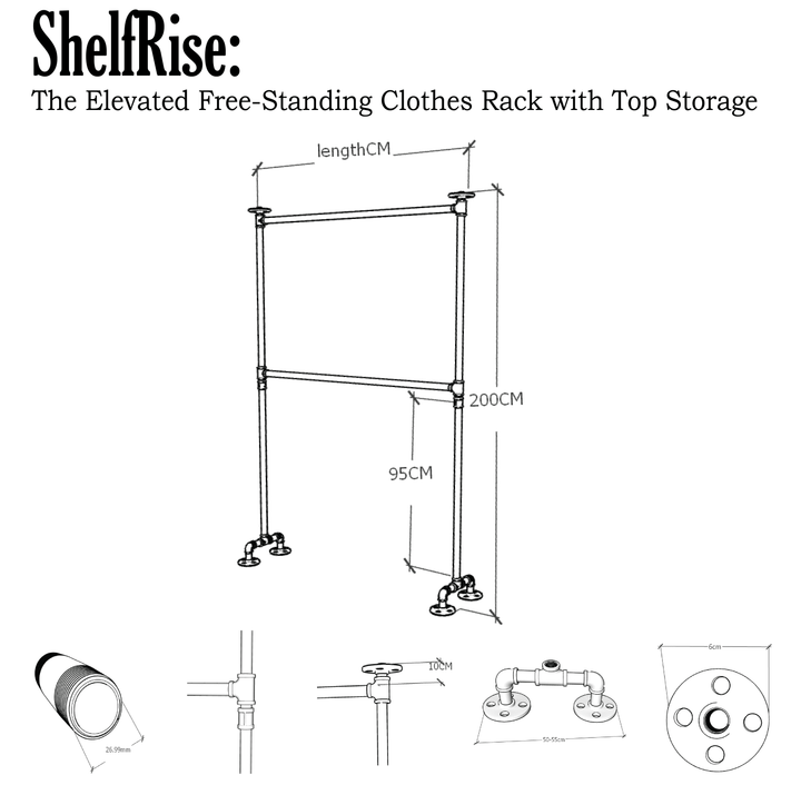 ShelfRise: The Elevated Free-Standing Clothes Rack with Top Storage