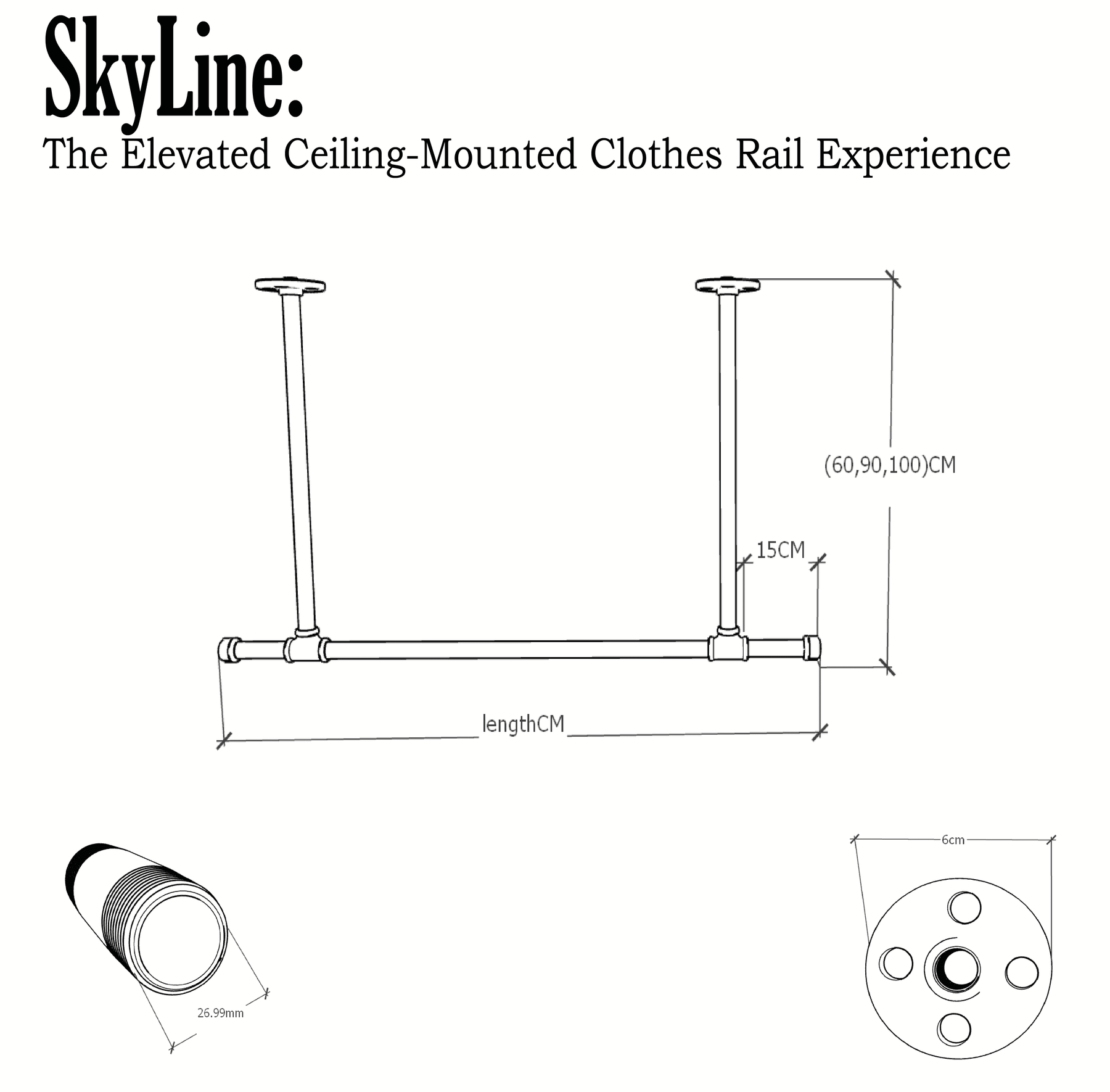 SkyLine Clothes Rail - Contemporary Ceiling-Mounted Wardrobe Solution ...