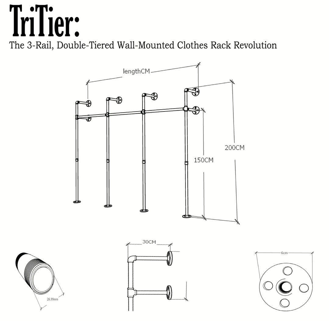 TriTier: The 3-Rail, Double-Tiered Wall-Mounted Clothes Rack Revolution