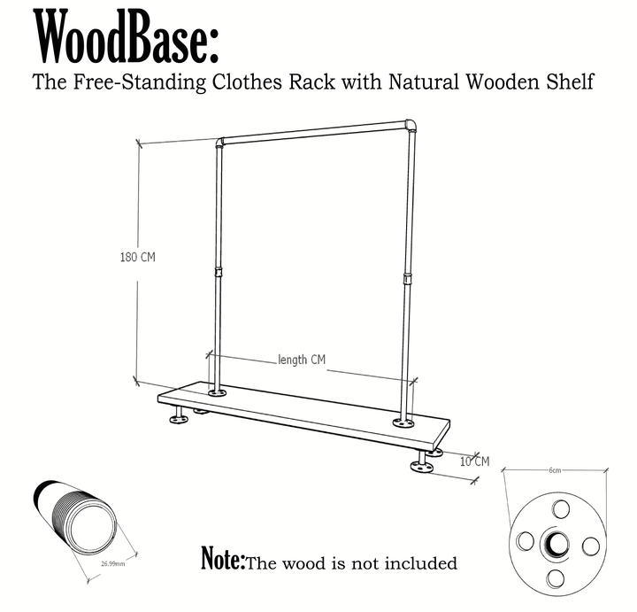 WoodBase: The Free-Standing Clothes Rack with Natural Wooden Shelf