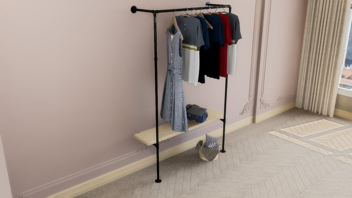 Wall & Floor Mounted Clothes Rack with Wide Lower Shelf Bracket (D144)