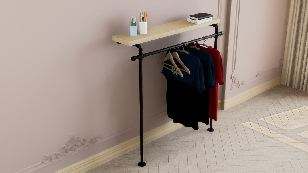 Industrial Wall & Floor Mounted Clothes Rack Minimalist Closet Organiser (D25)