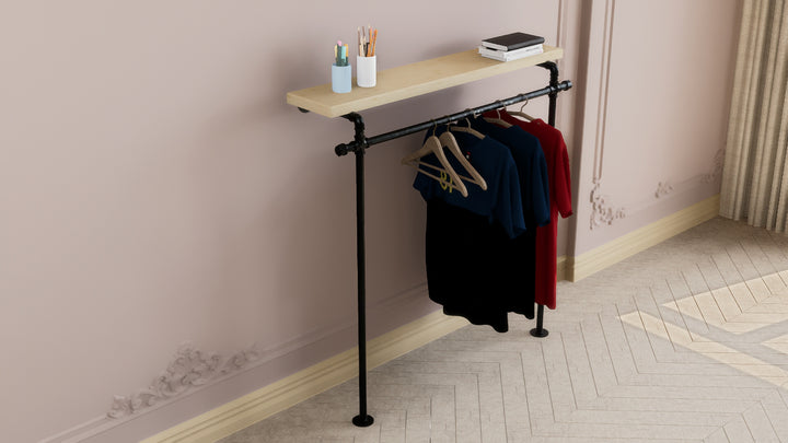 Industrial Wall & Floor Mounted Clothes Rack Minimalist Closet Organiser (D25)