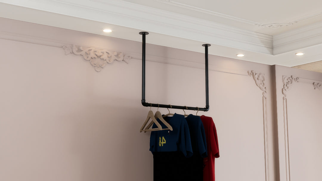 Single Industrial Iron Ceiling Mounted Clothes Rack (D6)