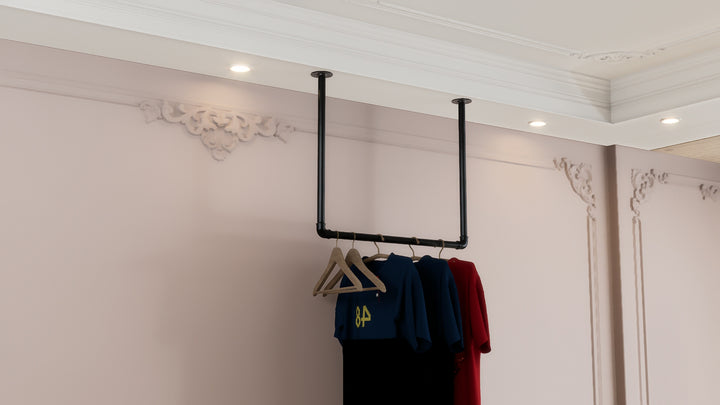 Single Industrial Iron Ceiling Mounted Clothes Rack (D6)