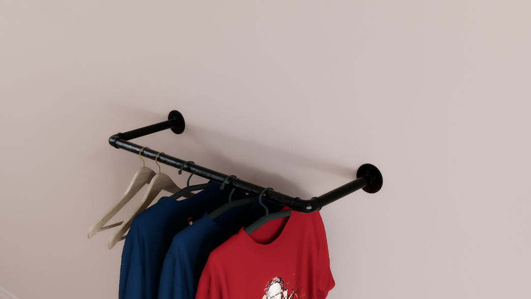 Industrial Black Steel Pipe Clothes Rack (D13)