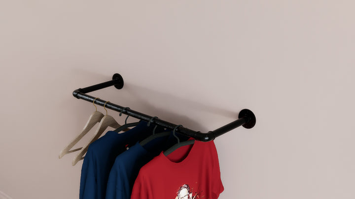 Industrial Black Steel Pipe Clothes Rack (D13)