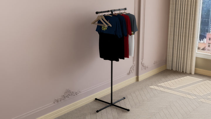 Freestanding T-Shaped Clothes Rack with 4-Leg Base (D122)