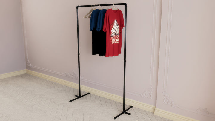 Minimal Industrial Garment Rail with Pipe Support Feet (D52)