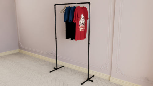 Minimal Industrial Garment Rail with Pipe Support Feet (D52)
