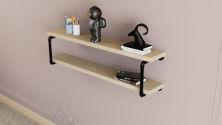 Industrial Two Tier Shelf with Black Pipe Brackets (D17)