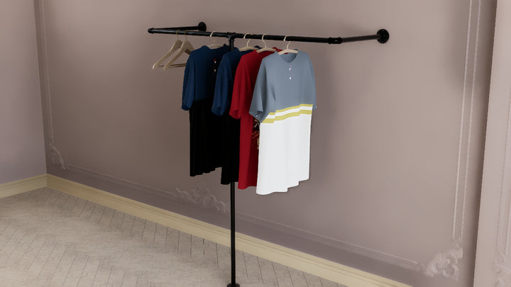 Industrial Wall & Floor Mounted Pipe Clothes Rack Wrap-Around Design (D96)