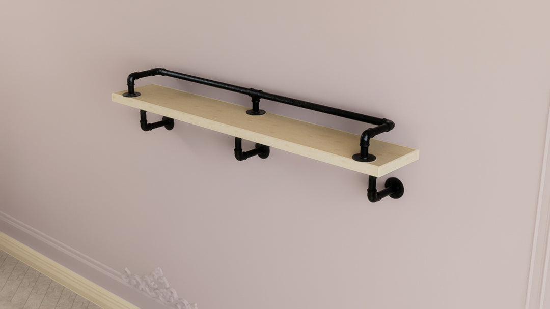 Industrial Single-Tier Wall Shelf with Top Rail (D26)