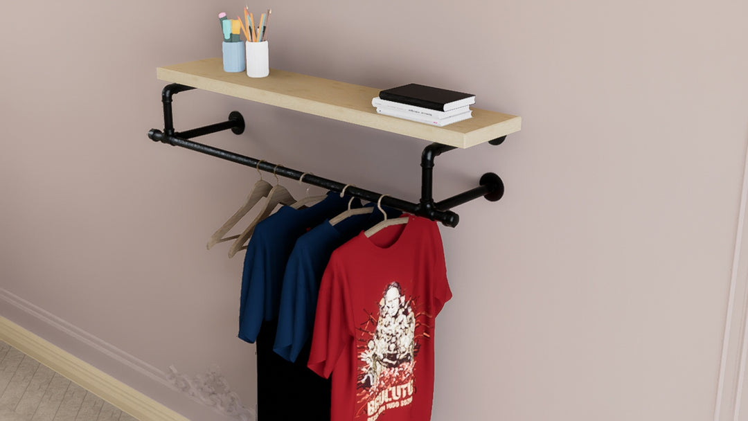 Industrial Black Pipe Clothes Rack Brackets with Connecting Rail  (D28)