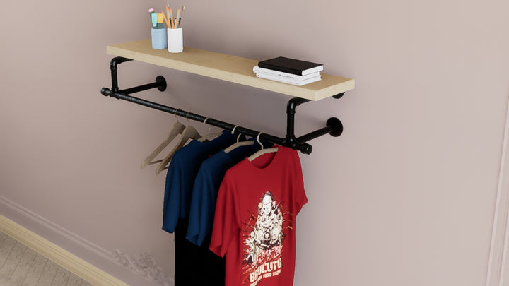 Industrial Black Pipe Clothes Rack Brackets with Connecting Rail  (D28)