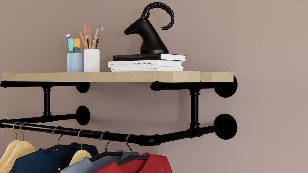 Compact Wall Shelf Bracket with Clothes Bar (3903)