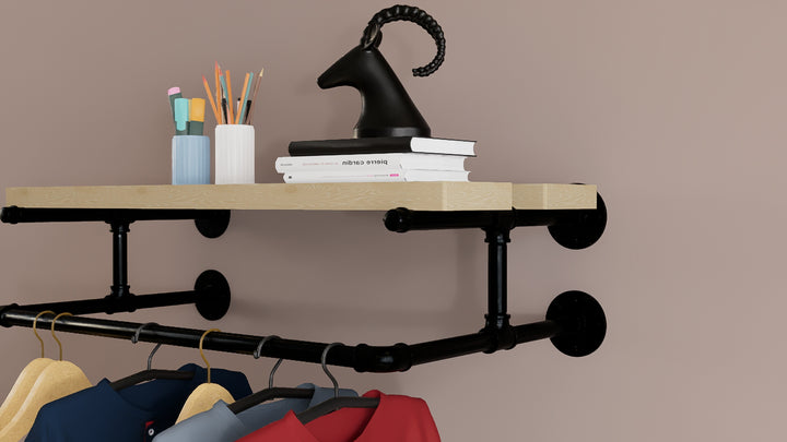 Compact Wall Shelf Bracket with Clothes Bar (3903)