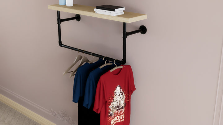Single-Tier Shelf with Under Bar for Hanging (D48)