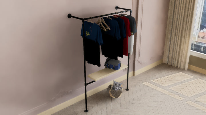 Wall & Floor Mounted Clothes Rack with Lower Shelf Bracket (D142)
