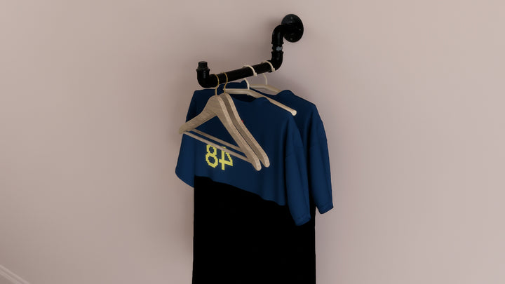Single Level Quirky Industrial Black Steel Pipe Clothes Rack (D80)