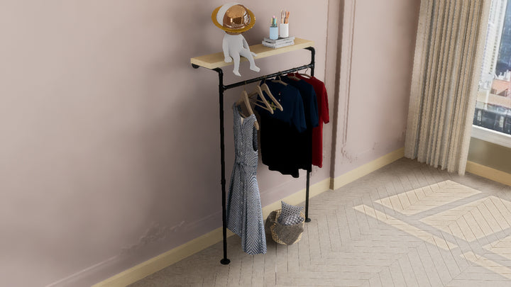 Minimalist Wall & Floor Mounted Clothes Rack with Top Shelf Bracket (D148)