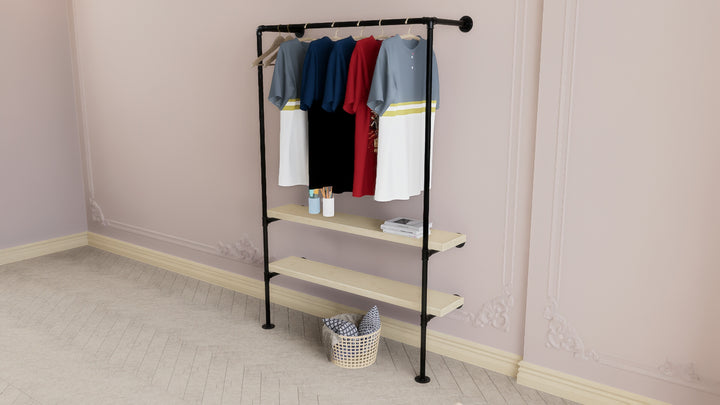 Industrial Wall & Floor Mounted Pipe Frame with Clothing Rack (D90)