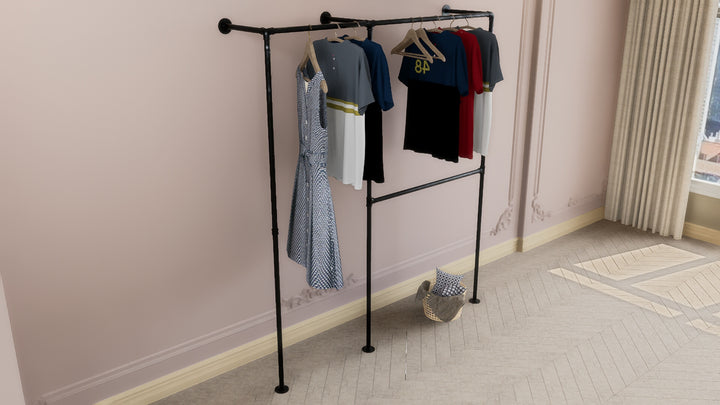Dual Clothes Rack with Split-Tier Left Side (D150)
