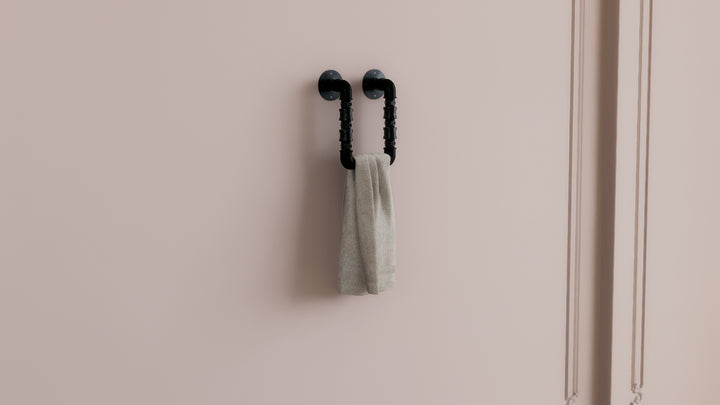 Double Wall Mounted Industrial Black Steel Pipe Towel Rack (D29)
