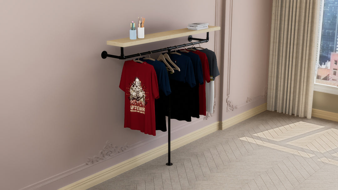 T-Shaped Clothes Rack with Top Shelf (D134)