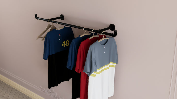 Rustic Industrial Wall Mounted Clothes Rail With Raised Fittings (D104)