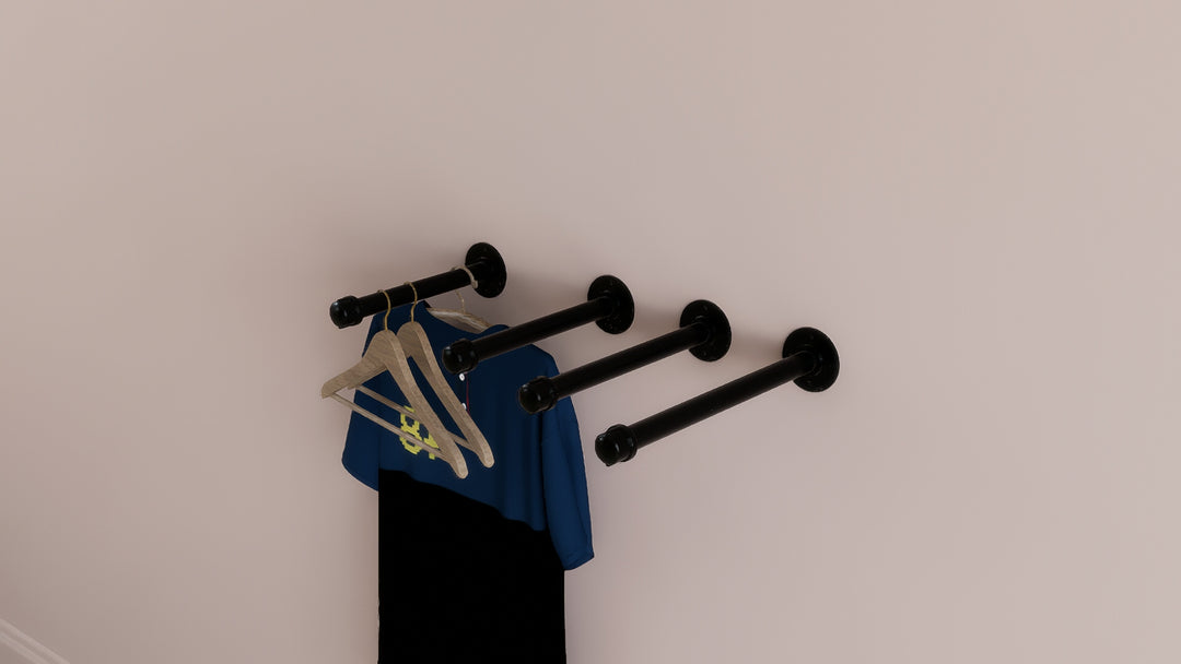 Wall Mounted Clothes Rack Separate Black Pipe Poles (D24.2)