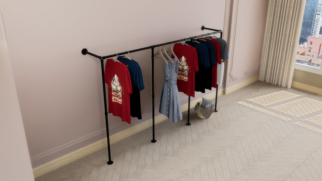 Industrial Wall Mounted Clothes Rack Triple Section (D116)