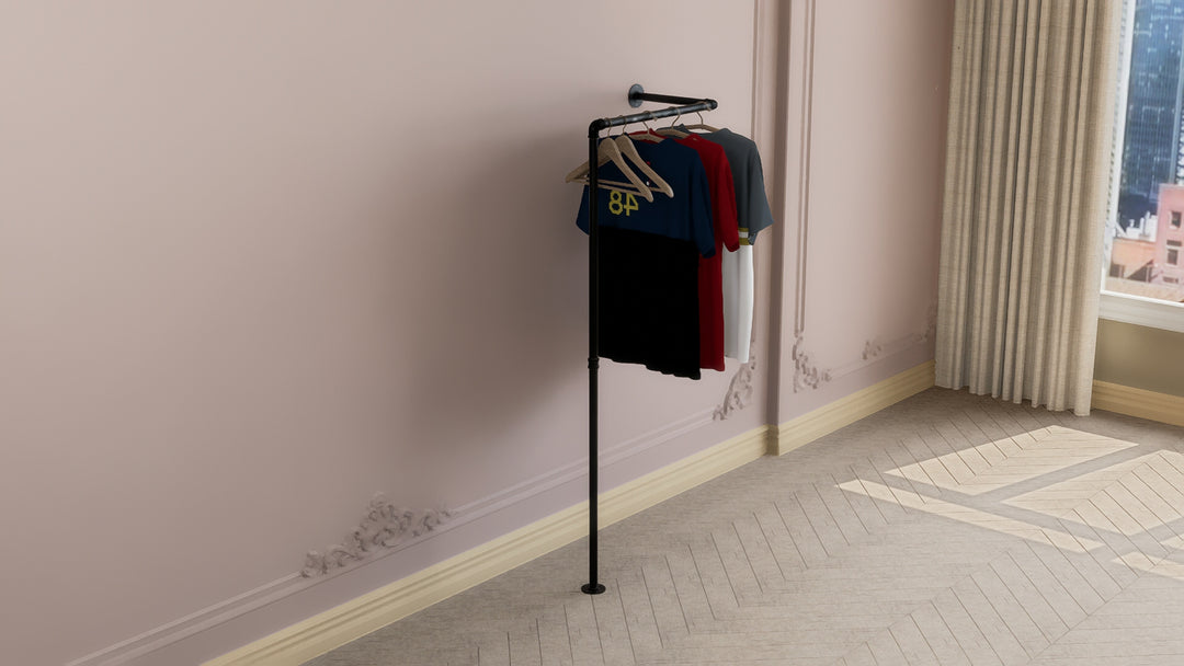 Unique Angled Industrial Pipe Wall & Floor Mounted Clothes Rack (D125)