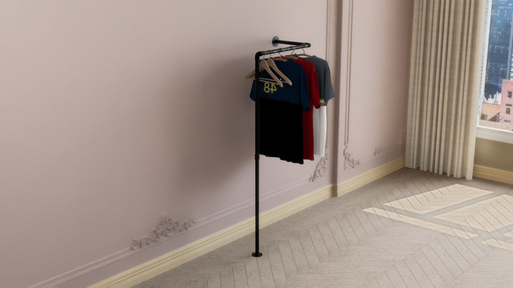 Unique Angled Industrial Pipe Wall & Floor Mounted Clothes Rack (D125)