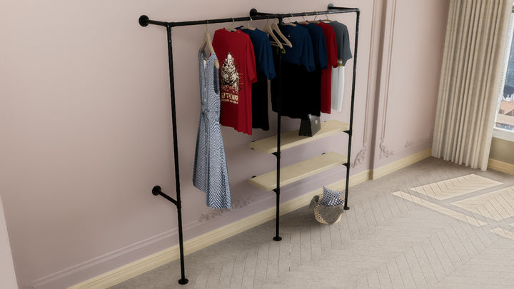 Double Clothes Rack with Side Shelf Brackets (D138)