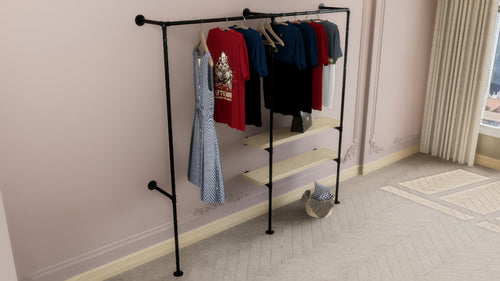 Double Clothes Rack with Side Shelf Brackets (D138)