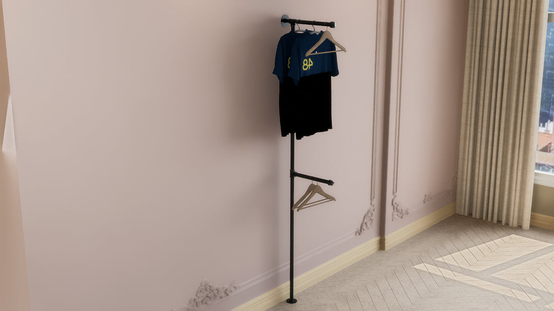Minimalist Black Pipe Clothes Rack With Dual Hanging Arms (D23)